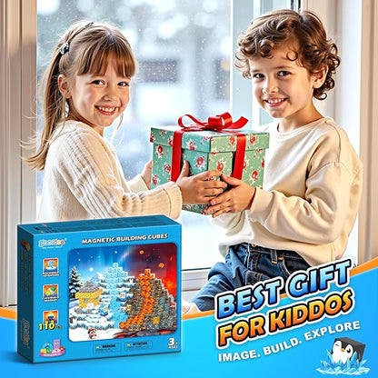 Gooidea Large Magnetic Blocks 110PCS Ice Fire World Inspired Playset Kids Magnet Toys 1 inch Building Cubes Magworld Add-on Building Craft Sensory Toys Game Gifts for Kids Ages 3-5 4-6 5-7 8-12