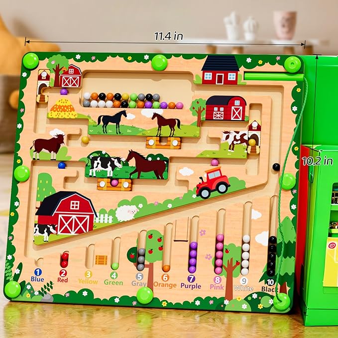 zhiwuzhu Magnetic Color and Number Maze, Montessori Wooden Toys for Ages 2-4,Sensory Toys,Fine Motor Skills Toys for Boys Girls 3-5 Years Old