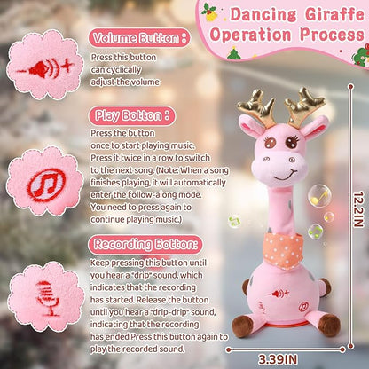 Dancing Talking Giraffe with Golden Antlers Toy, Stuffed Animal Baby Toy Repeating What You Say, Glowing Musical Electronic Giraffe with Golden Anlters Easter Gifts for Toddlers 1-3 Years Old (pink)