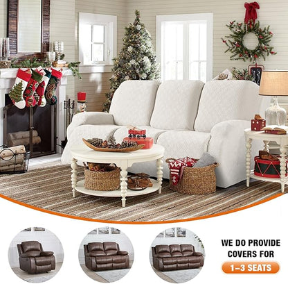 VANSOFY Recliner Cover, 3-Pieces Stretch Reclining Couch Covers with Pockets Reclining Sofa Slipcovers 3 Seater Soft Washable Furniture Protector for Dogs Cats(Off White)