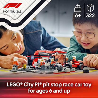 LEGO City F1 Pit Stop & Pit Crew with Ferrari Car Toy - Model Race Car Toy Building Playset for Kids, Boys and Girls, Ages 6+ - F1 Collectible for Fans - Gift Idea for Birthdays - 60443