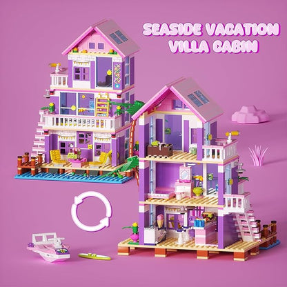 Beach House Building Sets, Seaside Villa House Building Toys Compatible with Lego Friends Sets for Girls Age 8-12, Creative Holiday Cottage Building Kit, Gift for Christmas, Valentine's Day, Party