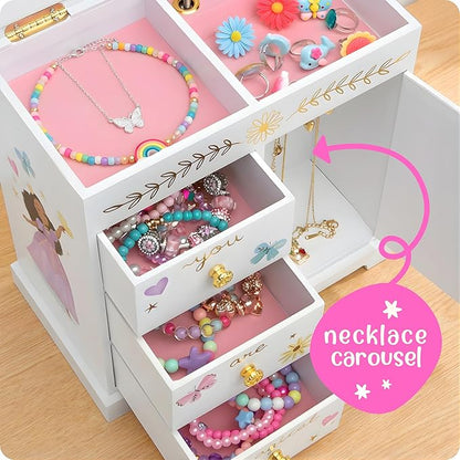 Giggle & Honey® Princess Musical Jewelry Box for Girls Kids Music Box with Drawers, Fairytale Gifts for Girls Birthday, Princess Jewelry Boxes for Ages 3-10