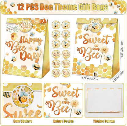 Erweicet Bee Party Favors 72 PCS Cute Bee Slap Bracelets DIY Stickers Honeycomb Temporary Tattoos Keychain Plastic Straws Gift Bags for Bee Day Theme Kids Birthday Party Baby Shower Party Supplies