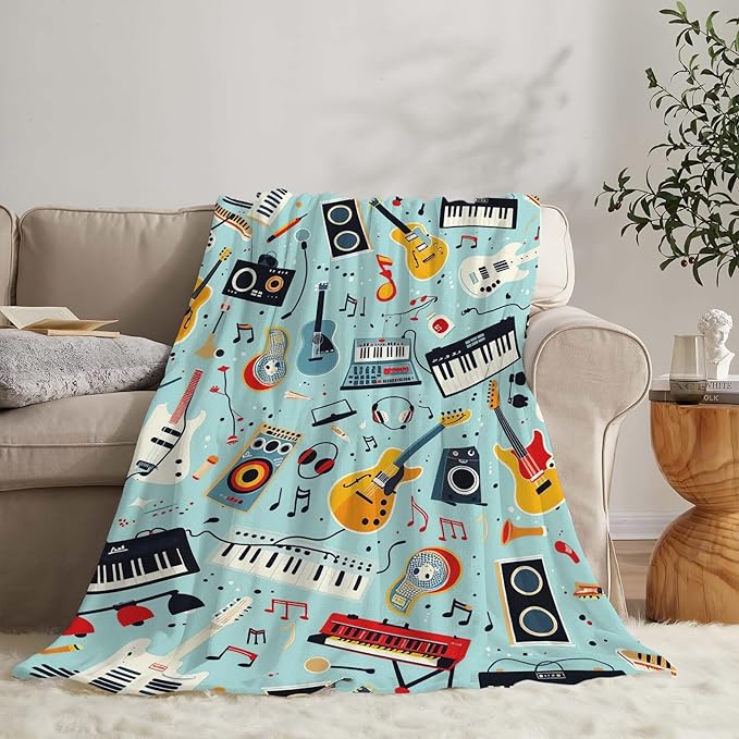 Music Throw Blanket Musical Instruments Note Gifts for Kids Girls Boys Adults Women Men Soft Cozy Warm Plush Fluffy Fuzzy Fleece Blanket Birthday Festival Home Decor 40''X50''