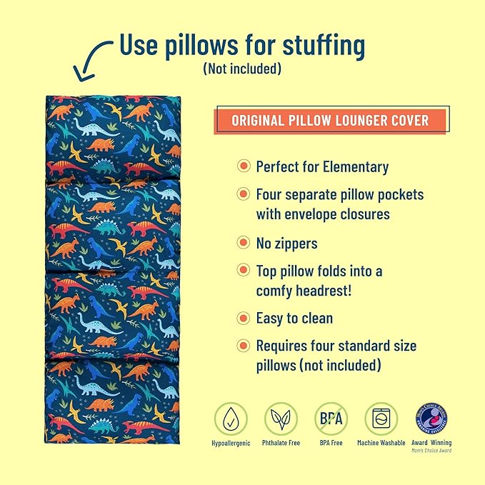 Wildkin Kids Floor Lounger: Ideal for Boys and Girls, Travel-Friendly, Perfect for Sleepovers - Pillow Lounger for Kids, Requires Standard Size Pillows Not Included (Jurassic Dinosaurs)