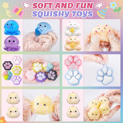 20Pcs Taba Squishy Pack Fidget Toys, Include Squishies Chick, Cat Paws, Hamster, Strawberry Toys, Sensory Toys for Kids, Classroom Birthday Gifts, Goodie Bag Stress Relief Toys (11big+9small)