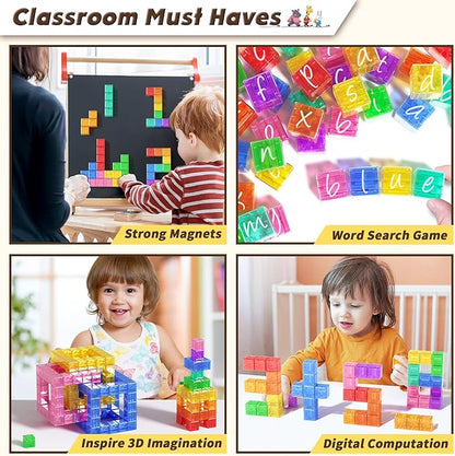 45PCS Magnetic Blocks - Transparent Magnetic Cubes, Toddler Boy Toys, Magnetic Building Blocks, Sensory Autism Toys for Kids Ages 3+, Preschool Magnet Toys for 3-5 Year Old Boys and Girls