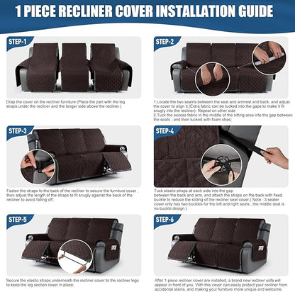 TAOCOCO 100% Waterproof Recliner Covers, Recliner Sofa Covers with Leg Straps, Reversible Recliner Couch Cover for Reclining Chair, Washable Couch Protector for Pets Kids(3 Seater, Chocolate)