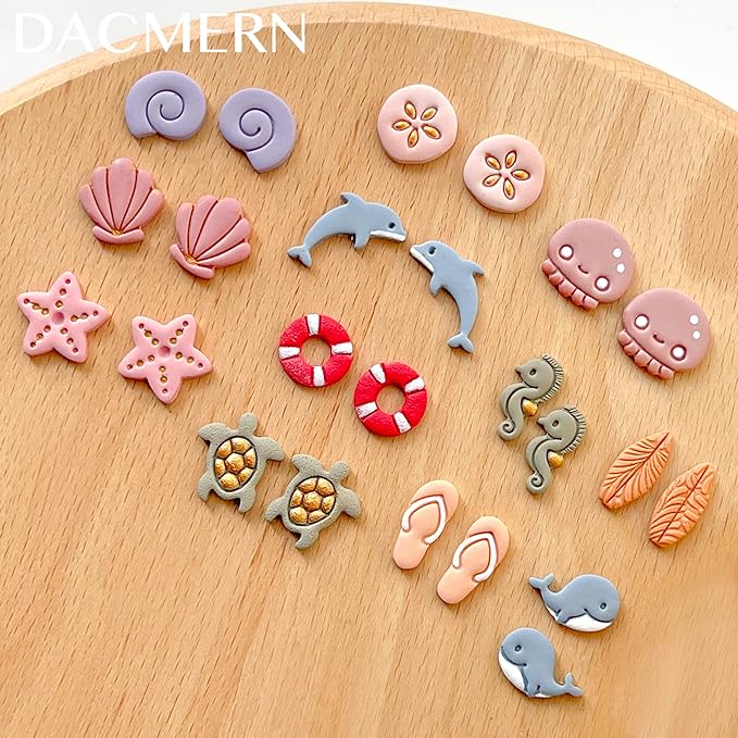 Dacmern 16PCs Summer Polymer Clay Cutters for Earring Making, Ocean Animal Clay Earring Cutters Set, Polymer Clay Earrings Tools and Kits for Clay Jewelry Making