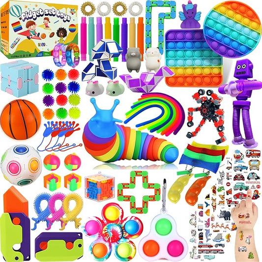 80 Pack Fidget Toys Pack,Pop Its Relieves Stress and Anxiety Sensory Toy for Kids Girls Adults ADHD,Christmas Party Favor,Classroom Rewards Prizes,Pinata Stuffers,Bulk Rewards Boxfor Boys and Girls
