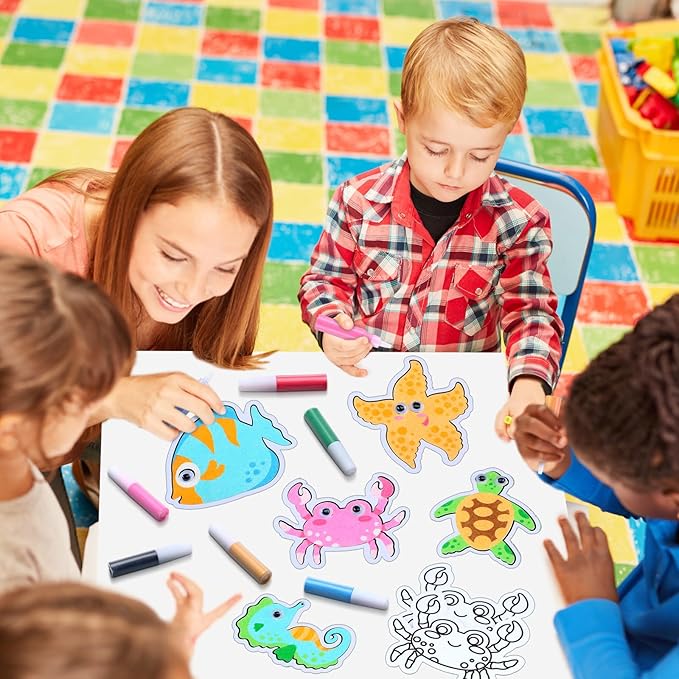 24 Sets Ocean Animal Sand Art Kits for Kids Magnet Craft DIY Summer Sea Animals Craft with Eyes Sand Art Painting Magnet Ornaments for Fun Home School Classroom Activities Party Favors