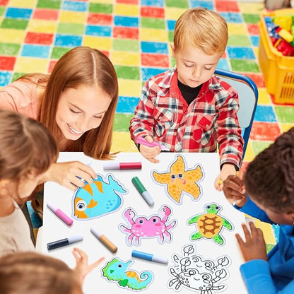 24 Sets Ocean Animal Sand Art Kits for Kids Magnet Craft DIY Summer Sea Animals Craft with Eyes Sand Art Painting Magnet Ornaments for Fun Home School Classroom Activities Party Favors