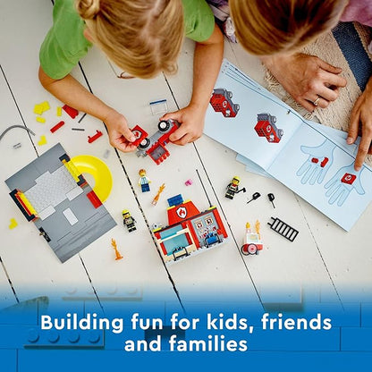 Lego City Fire Station and Fire Engine 60375, Pretend Play Fire Station with Firefighter Minifigures, Educational Vehicle Toys for Kids Boys Girls Age 4+