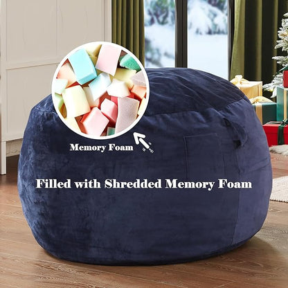 Codi Bean Bag Chair with Filler Included, 3ft - Comfy Beanbag Chairs, Premium Foam Added - Machine Washable and Soft Mink Bonded Cover - Blue, 3 FT