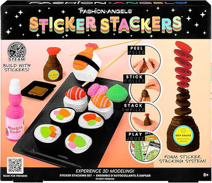 Fashion Angels Sushi Sticker Stackers, Foam Sticker Stacking Set with 3D Modeling, Includes Play & Pretend Food Stackable Stickers, Craft Activity Kit for Kids