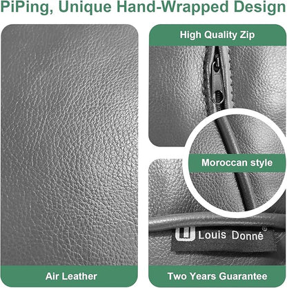 Louis Donné Unstuffed Pouf Ottoman,Faux Leather Ottoman Pouf Cover, Supersoft Handmade Moroccan Decor, Storage Solution, Foot Rest, Footstool, Pouffe for Balcony Office Indoor 21dia Grey