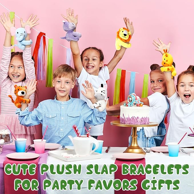 Aoriher 6 Pcs Stuffed Forest Animal Slap Bracelets Bulk 6 Inch Jungle Animals Plush Slap Bracelets Cute Stuffed Animal Slap Bracelets Gifts for Valentine Birthday Baby Shower Party Favor Decorations