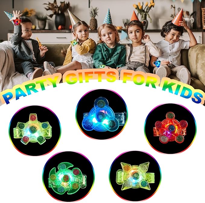 Birthday Party Favors for Kids 4-8 Goodie Bag Stuffers,24 Pack Light Up Spinner Bracelets for Pinata Fillers Prize Treasure Box Classroom Glow in The Dark Party Supplies Return Gifts