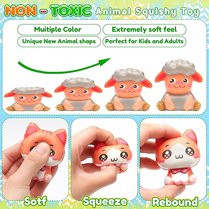 Easter Basket Stuffers,24 Pack Filled Easter Eggs with Animal Squishy Toys for Kids, Novelty Squeeze Toys, Cute Animal Stress Toys for Boys & Girls, Egg Hunt, Classroom Prizes & Party Favors