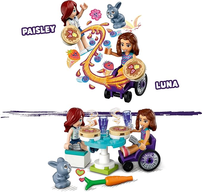 LEGO Friends 41753 Pancake Shop Set, Creative Toy for Boys and Girls from 6 Years with Paisley and Luna Mini Dolls and Rabbit Figure, Gift for Children