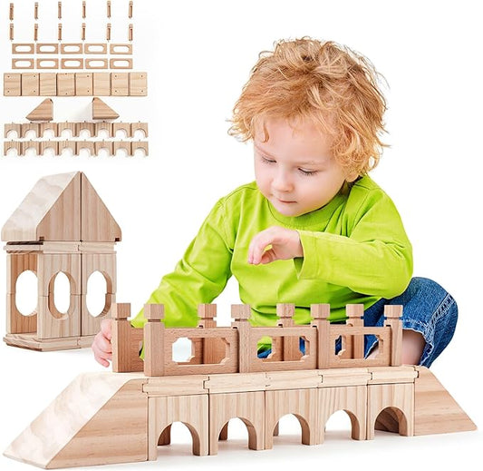 Building Toys, Building Blocks for Toddlers 3-5, Wooden Toy Building Sets Huge-Bridge Montessori Toys Creativity for Kids STEM Learning Toys for Toddlers Preschool Educational Construction Toys Age3+