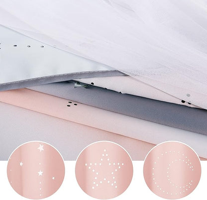 NICETOWN Blackout Moon Stars Kids Curtains for Girls Bedroom Aesthetic Decor Colorful Cute Double Layer Stripe Rainbow Window Wall Home Decoration Curtain, 2 Panels, W52 x L84 Inches, Pink & Grey