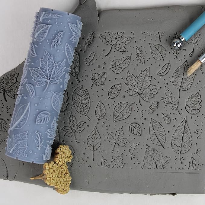 Falling Leaves Clay Texture Roller (4") - Seamless Meadow Set #01 - Embossing Pattern Roller for Polymer & Ceramic Clay, Pottery & Crafts
