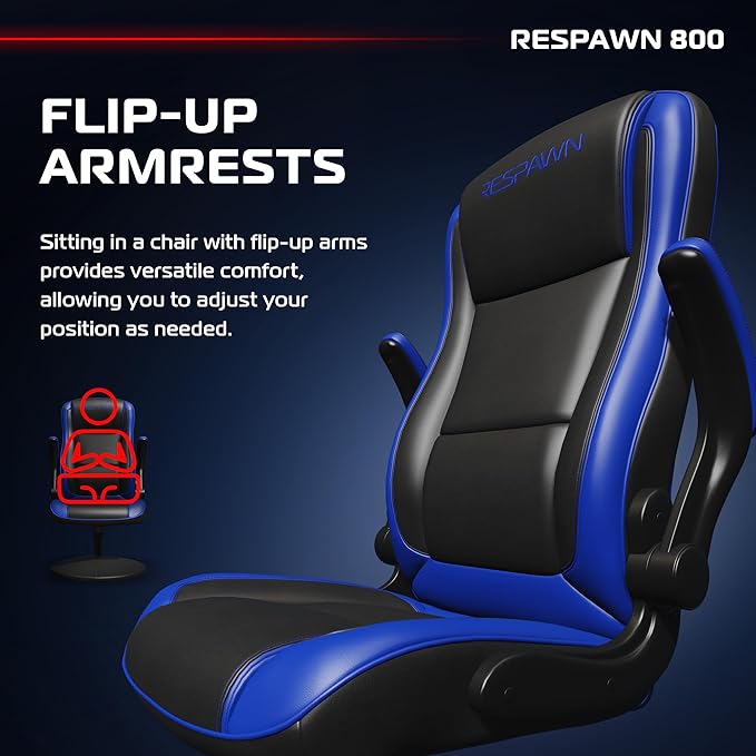 RESPAWN 800 Gaming Chair Floor, Swivel Rocker Gaming Chair, High Back Ergonomic Floor Gaming Chair for Kids and Adults, Gaming Recliner, Floor Rocker Chair with Armrests - Blue