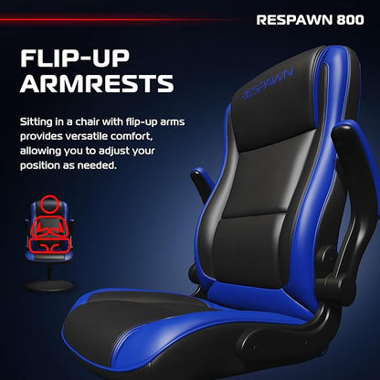 RESPAWN 800 Gaming Chair Floor, Swivel Rocker Gaming Chair, High Back Ergonomic Floor Gaming Chair for Kids and Adults, Gaming Recliner, Floor Rocker Chair with Armrests - Blue