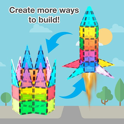 PicassoTiles Magnetic Building Block Rocket Booster Theme Set Magnet Construction Toy Educational Kit Engineering STEM Learning Playset Child Brain Development Stacking Blocks Playboard PT32