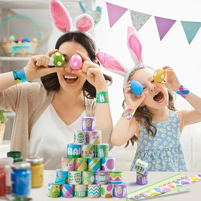 JOYIN 72PCS Easter Slap Bracelet for Kids, Easter Element Design Suitable for Party Favors, Easter wristbands Party Supplies, Basket Stuffers Fillers, Game Prizes