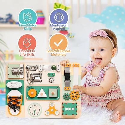 KALOTOYS Busy Board Montessori Toys for 1 2 3 Year Old - Sensory Toys for Toddlers 1-3 - Fine Motor Skills & Early Learning - Montessori Gift for Boys & Girls, Travel-Friendly & Safe