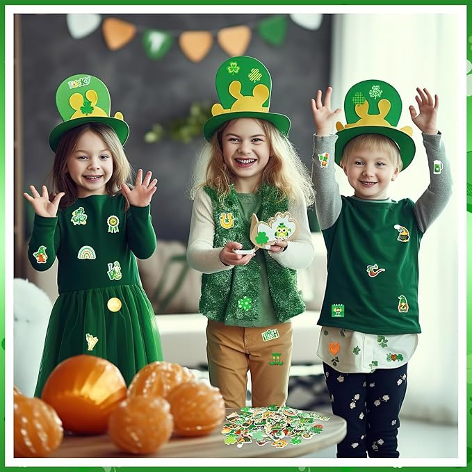 JULBEAR St. Patrick's Day Foam Sticker, 300Pcs Shamrock Colorful Printing Self-Adhesive Campus Themed Foam Stickers for Irish Holiday Kids Party Favors DIY Crafts Decorations