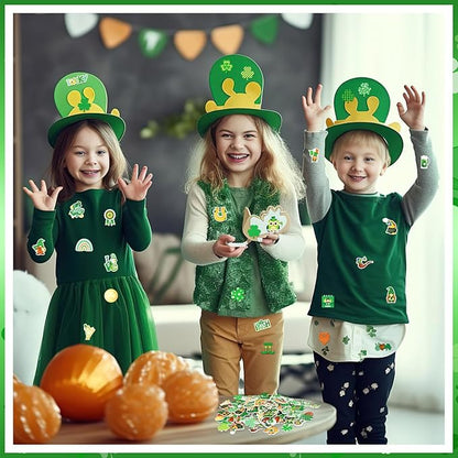 JULBEAR St. Patrick's Day Foam Sticker, 300Pcs Shamrock Colorful Printing Self-Adhesive Campus Themed Foam Stickers for Irish Holiday Kids Party Favors DIY Crafts Decorations