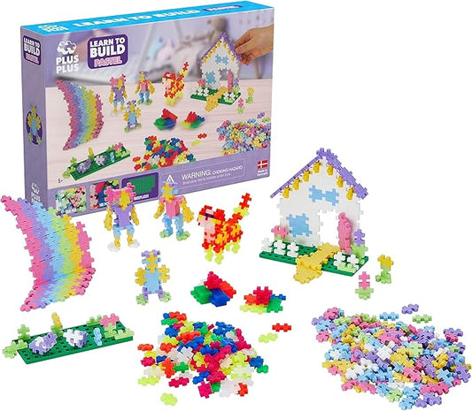 Plus-Plus - Learn to Build Pastel Color Mix, 400 Piece - Construction Building STEM | STEAM Toy, Interlocking Mini Puzzle Blocks for Kids