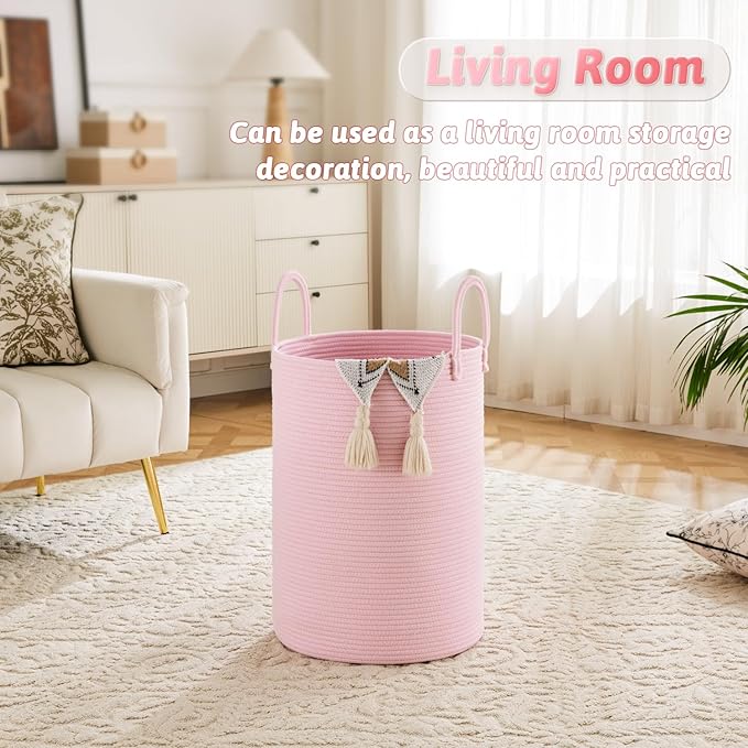 Artfeel Laundry Basket,Woven Cotton Rope Laundry Hamper,100L for Decorative Storage of Dirty Clothes,Toys and Blankets in Bathroom,Baby Room and Living Room