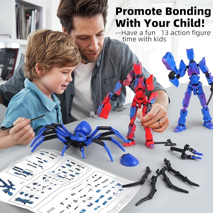 (Assembly Required) T-Spider 13 Action Figure Set -Titan 13 Action Figure with Sucker Spider13 Collectible 3D Printed Toys Highly Detailed Action Figures for Collectors and Fans - Blue