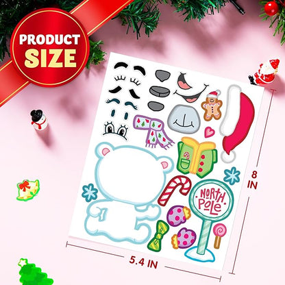 JOYIN 48 Pcs Christmas Make-a-face Sticker Sheets Make Your Own Characters Sticker with Full Body Design Santa Santa, Gingerbread, Snowman, Reindeer and Elf Kids Party Favor Supplies Xmas Craft