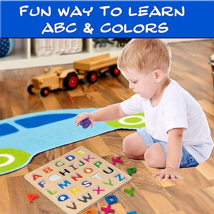Magnetic Wooden Educational ABC Puzzle - Learn Alphabet & Color Recognition Toy – Toddler Preschool Game – Kids Montessori Education…