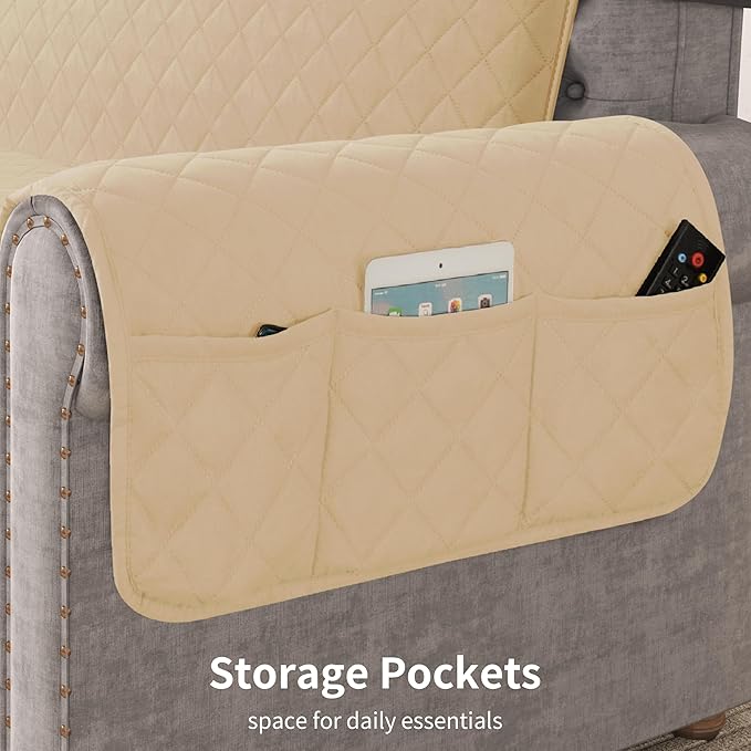 CHUN YI Water Resistant Couch Cover, Sofa Slipcover for 3 Cushion Sofa, Washable Sofa Cover with Adjustable Strap Storage Pocket for Living Room Dog Pet (Sofa, Sand)