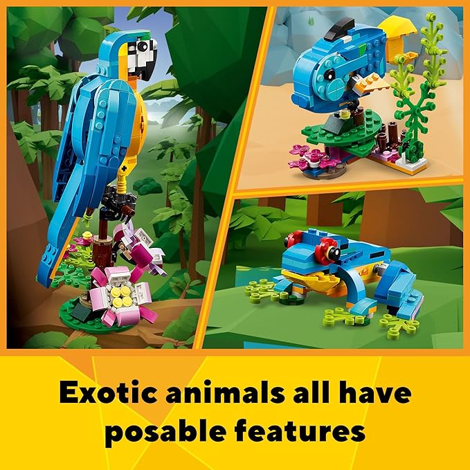 LEGO Creator 3 in 1 Exotic Parrot Building Toy Set, Transforms to 3 Different Animal Figures - from Colorful Parrot, to Swimming Fish, to Cute Frog, Creative Toys for Kids Ages 7 and Up, 31136