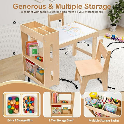 WINGYZ Sensory Table and Chairs, Toddler Activity Table and 2 Chair Set with Storage Cabinet & Bins, 6 in 1 Kids Desk Art Table with Paper Roll for Playrooms Daycare, Sensory Tables for Toddler Gifts