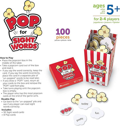 Learning Resources Pop For Sight Words Game,Vocabulary/Literacy Game, 92 Cards, Ages 5+