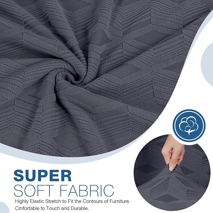 TAOCOCO Recliner Cover 3 Pieces Recliner Chair Covers, Stretch Jacquard Reclining Chair Cover, Furniture Protector Sofa Slipcovers Couch Covers with Elastic Bottom for Kids, Pets (Dark Grey)