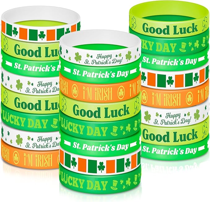 NEBURORA 72 Pcs St. Patrick's Day Rubber Bracelets Green Lucky Shamrock Silicone Wristbands for St Patricks Day Accessories Party Decoration Favors