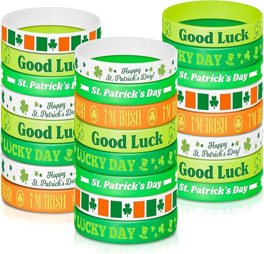 NEBURORA 72 Pcs St. Patrick's Day Rubber Bracelets Green Lucky Shamrock Silicone Wristbands for St Patricks Day Accessories Party Decoration Favors