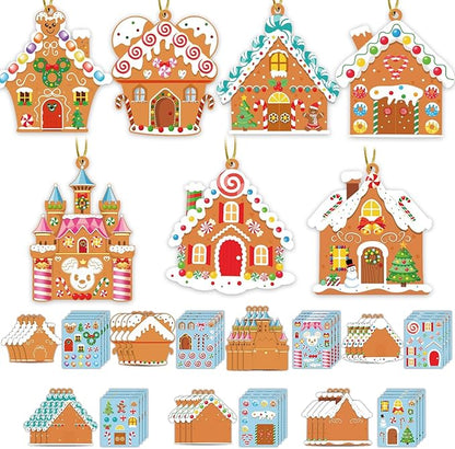 GuassLee Christmas Ornaments Art and Crafts for Kids - 28pcs DIY Christmas Gingerbread House Cutouts with Christmas Lollipop Candy Cane Stickers for Xmas Tree Home Party Favors Classroom Art Activity