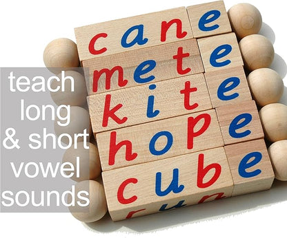 Silent E Reading Blocks - Teach Magic E to Preschoolers - Sight Word Educational Early Reader Wooden Twist Toy