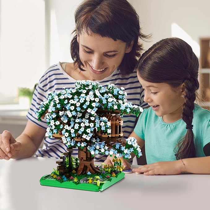 Cherry Blossom Bonsai Tree House Building Blocks Set Plants Green Flowers Treehouse Architecture Micro Mini Block Gift for Adults and Children 1500 Pieces